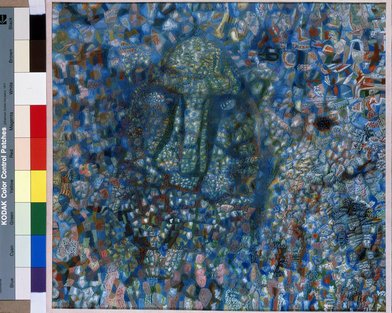 頭。 Pavel Nikolayevich Filonov (1883-1941) の絵画、キャンバスに油彩 作： パベル・ニコラエヴィチ・フィロノフ
