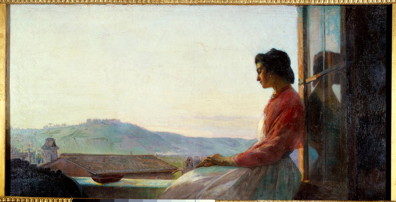 窓の支えに座るヨヴァニーナ。 パベル・チスチャコフ (1832 - 1919) の絵画 作： パヴェル・ペトロヴィッチ・チスチャコフ