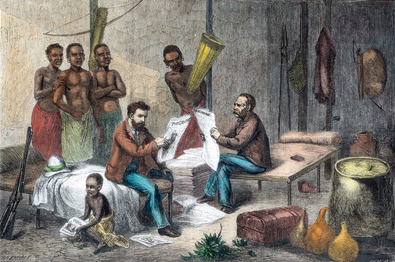 中央アフリカで新聞を受け取るリヴィングストンとスタンリー、1871～1873年 作： ピアソン