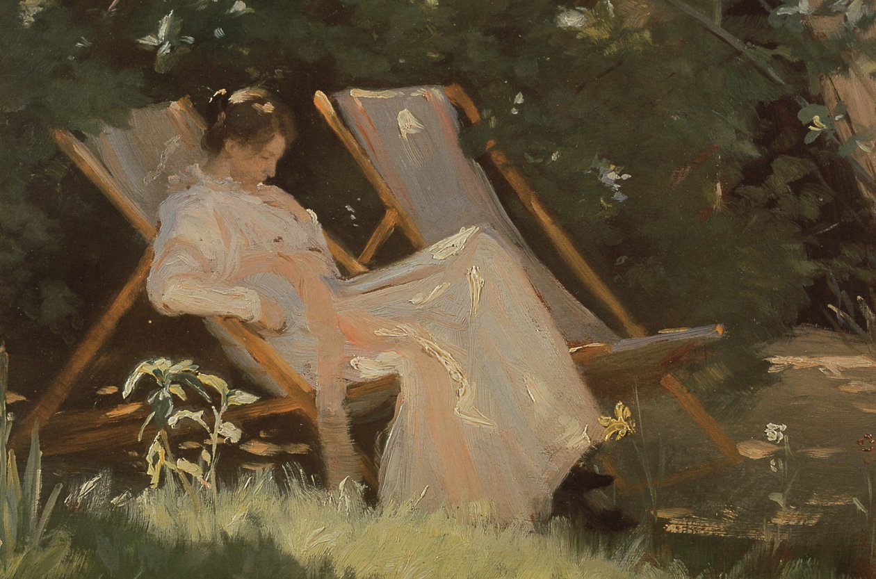 スカーゲンの庭の椅子に座っているアーティストの妻、1893年 作： ペダー・セヴェリン・クロイヤー