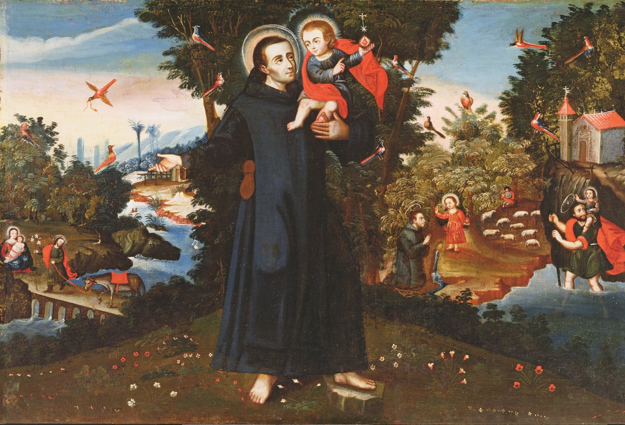神の聖ヨハネ（1495-1550）とキリストの子、聖クリストファー、聖オーガスティン、エジプトへの逃避 作： ペドロ・ノラスコとララ