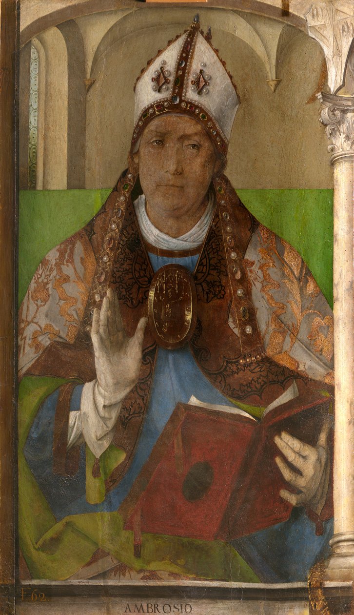 ミラノのアンブローズ (c. 340397) ベルゲテ、ペドロ (14501503) によるミラノの大司教、聖アンブローズ。 木に油彩