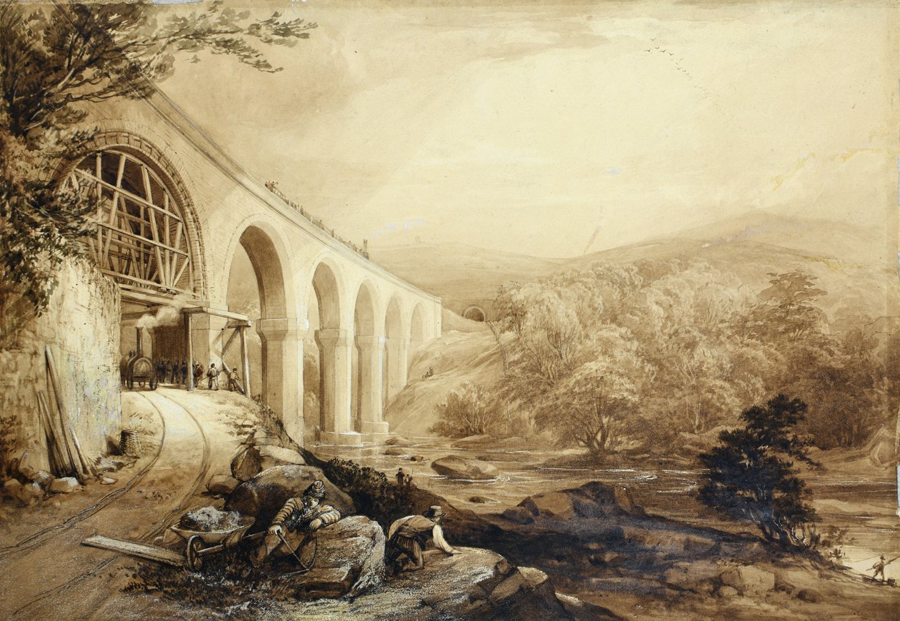 クエーカーズ・ヤード高架橋 1840年頃 （紙にペンと水彩画） 作： ペンリーウィリアムズ