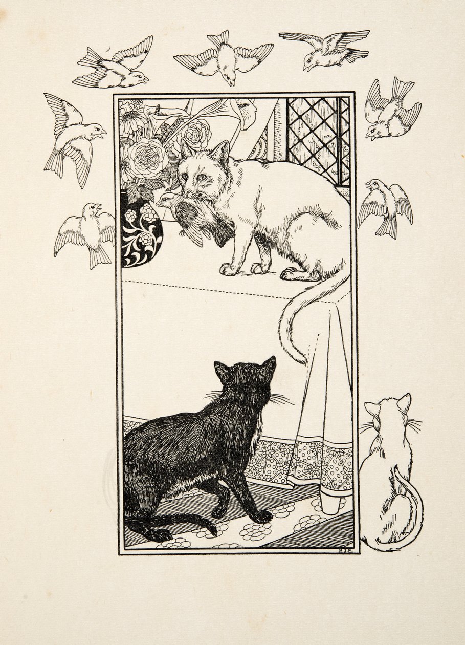 A Singular Interposition, from A Hundred Anecdotes of Animals, pub.1924年に出版されたもので、彫刻です。 作： パーシー・J・ビリングスハースト