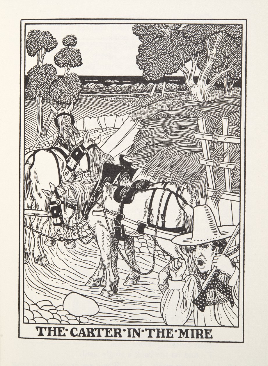 フォンテーヌ寓話集』より「泥沼のカーター」。1905年（彫刻 作： パーシー・J・ビリングスハースト