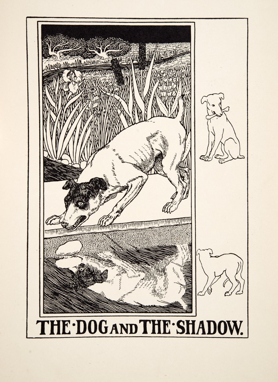 犬と影、イソップの百寓話、pub.1903 作： パーシー・J・ビリングスハースト