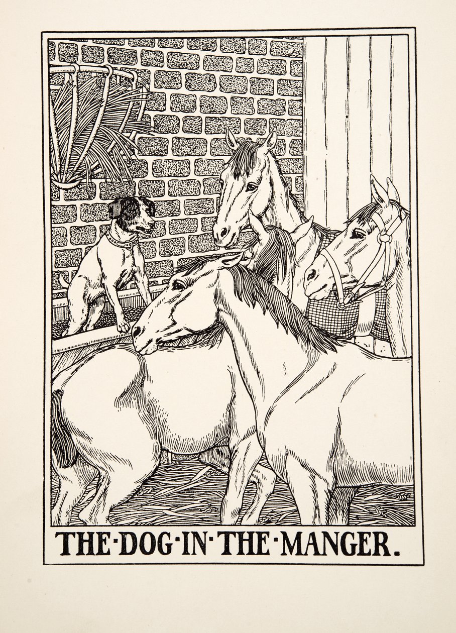 イソップの百話からの飼い葉桶の犬、pub.1903 作： パーシー・J・ビリングスハースト