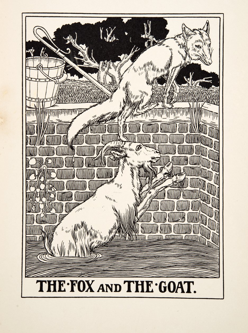 フォックスとヤギ、イソップの百寓話、pub.1903から 作： パーシー・J・ビリングスハースト