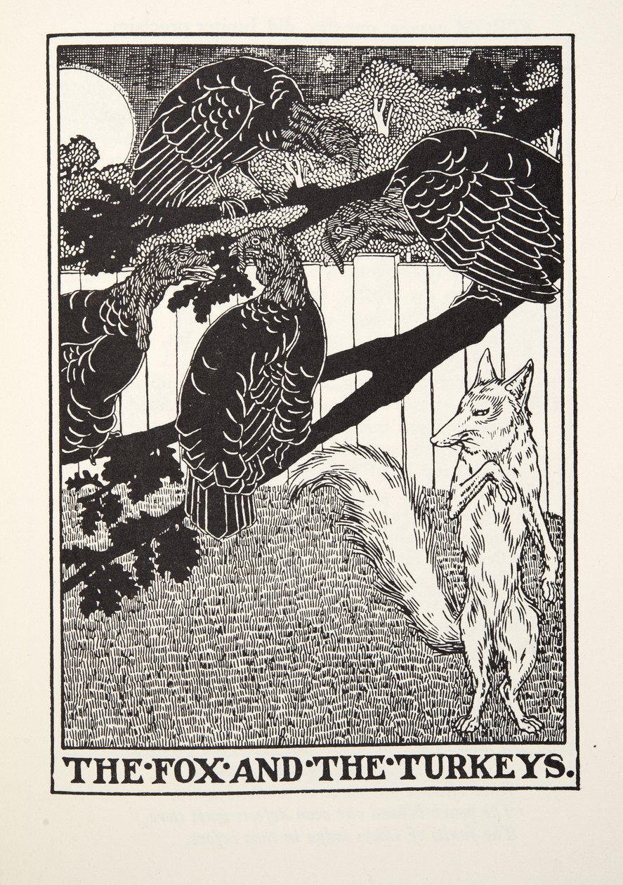 Fox and the Turkeys、from Fontaine Fables、pub。 1905 作： パーシー・J・ビリングスハースト