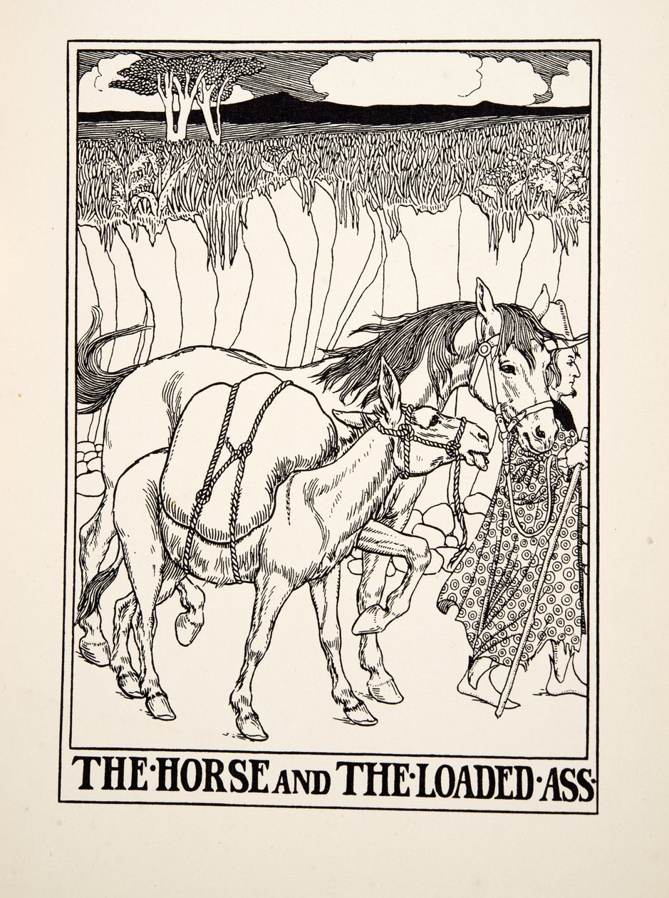 馬と荷を積んだ驢馬」（イソップの百物語より、1903年に出版）（彫刻 作： パーシー・J・ビリングスハースト