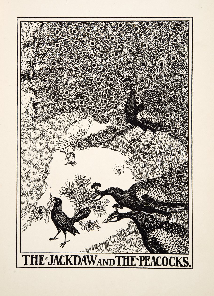 ジャックソウとピーコック、イソップの百寓話、pub.1903 作： パーシー・J・ビリングスハースト