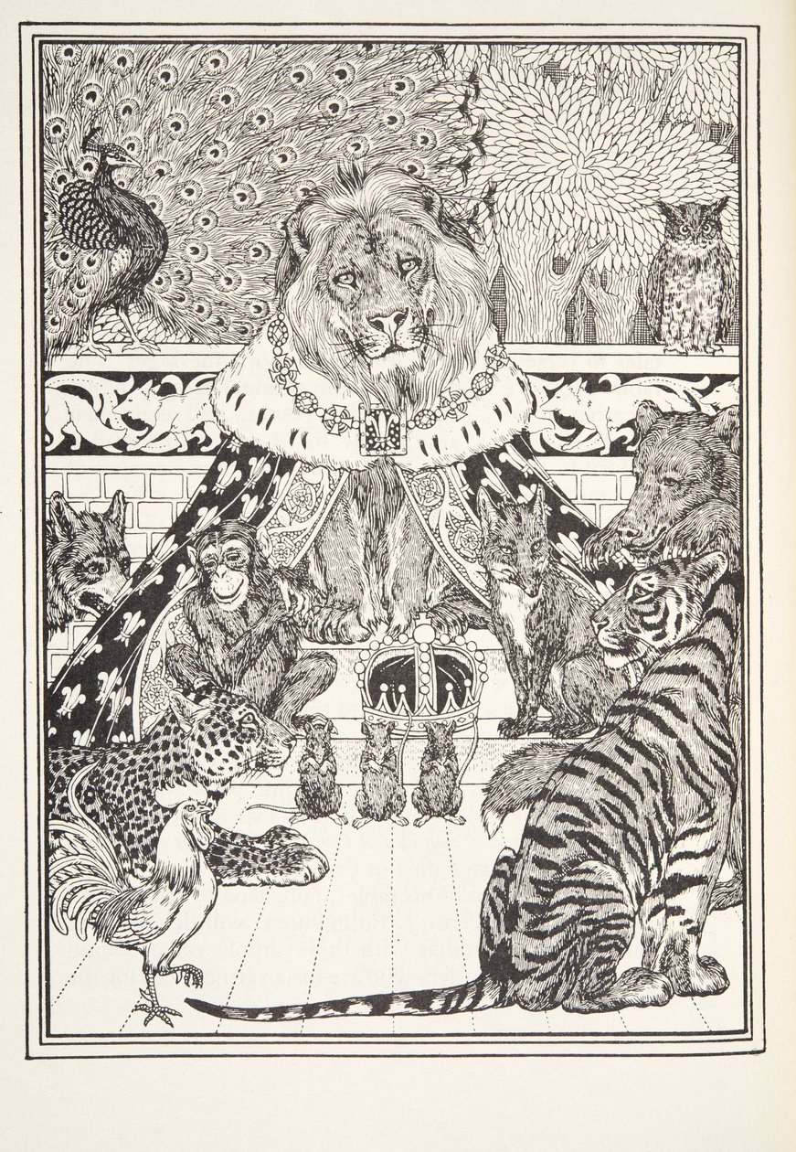 ライオンと彼のアソシエイト、Frontispiece、Fontaine Fables、パブ。 1905 作： パーシー・J・ビリングスハースト