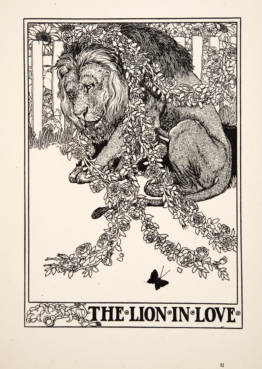 愛のライオン、イソップの百寓話、pub.1903 作： パーシー・J・ビリングスハースト