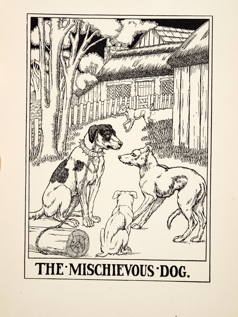 イソップ寓話集』より「いたずら犬」（1903年刊）。 作： パーシー・J・ビリングスハースト