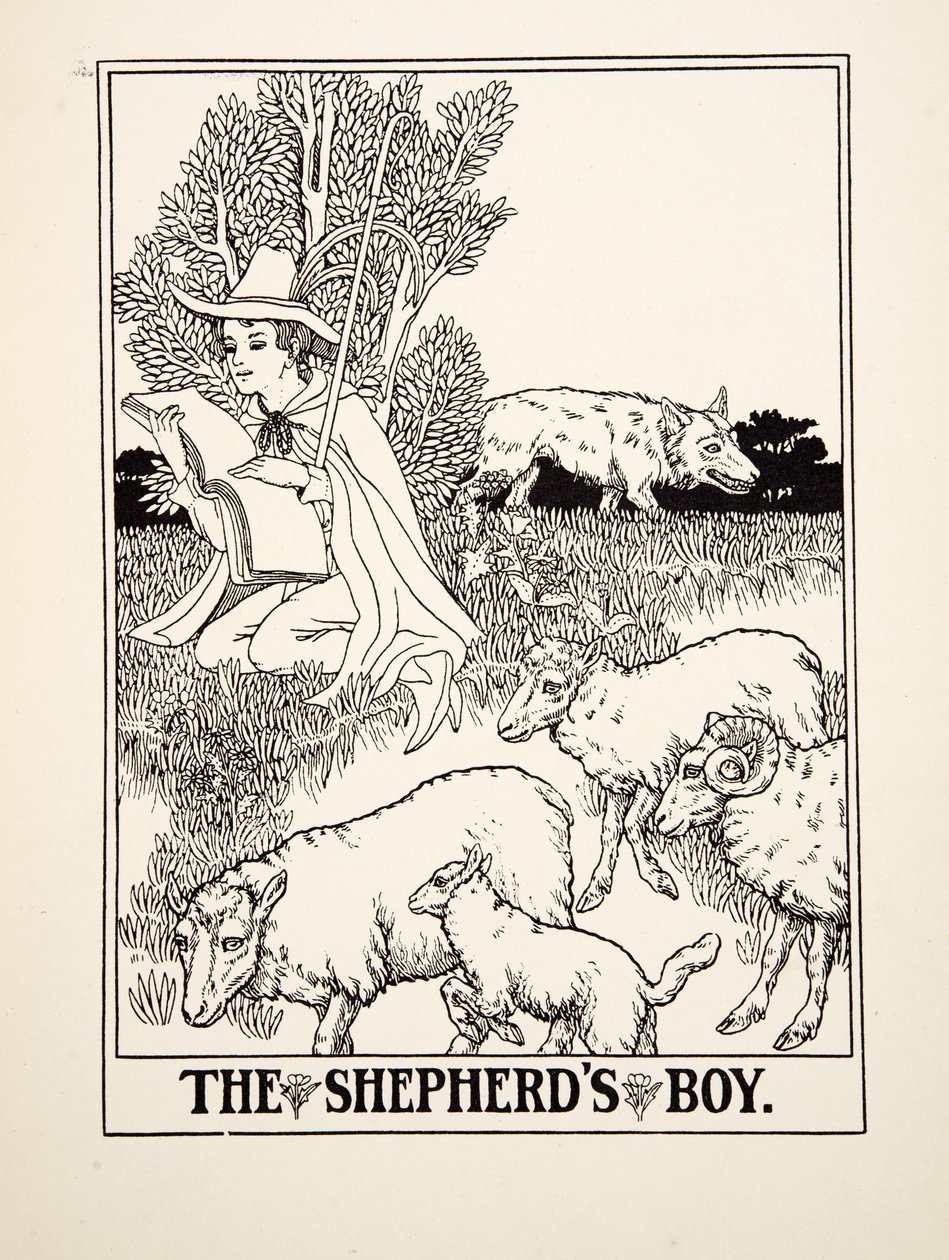 羊飼いの少年、イソップの百寓話、pub.1903 作： パーシー・J・ビリングスハースト