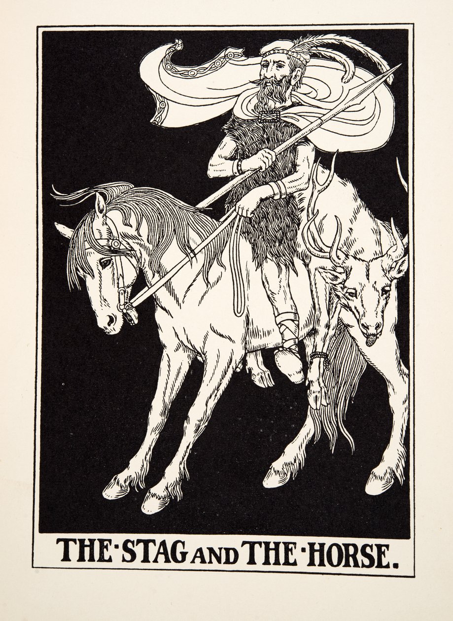 イソップ寓話集』より「鹿と馬」（1903年刊）（彫刻 作： パーシー・J・ビリングスハースト