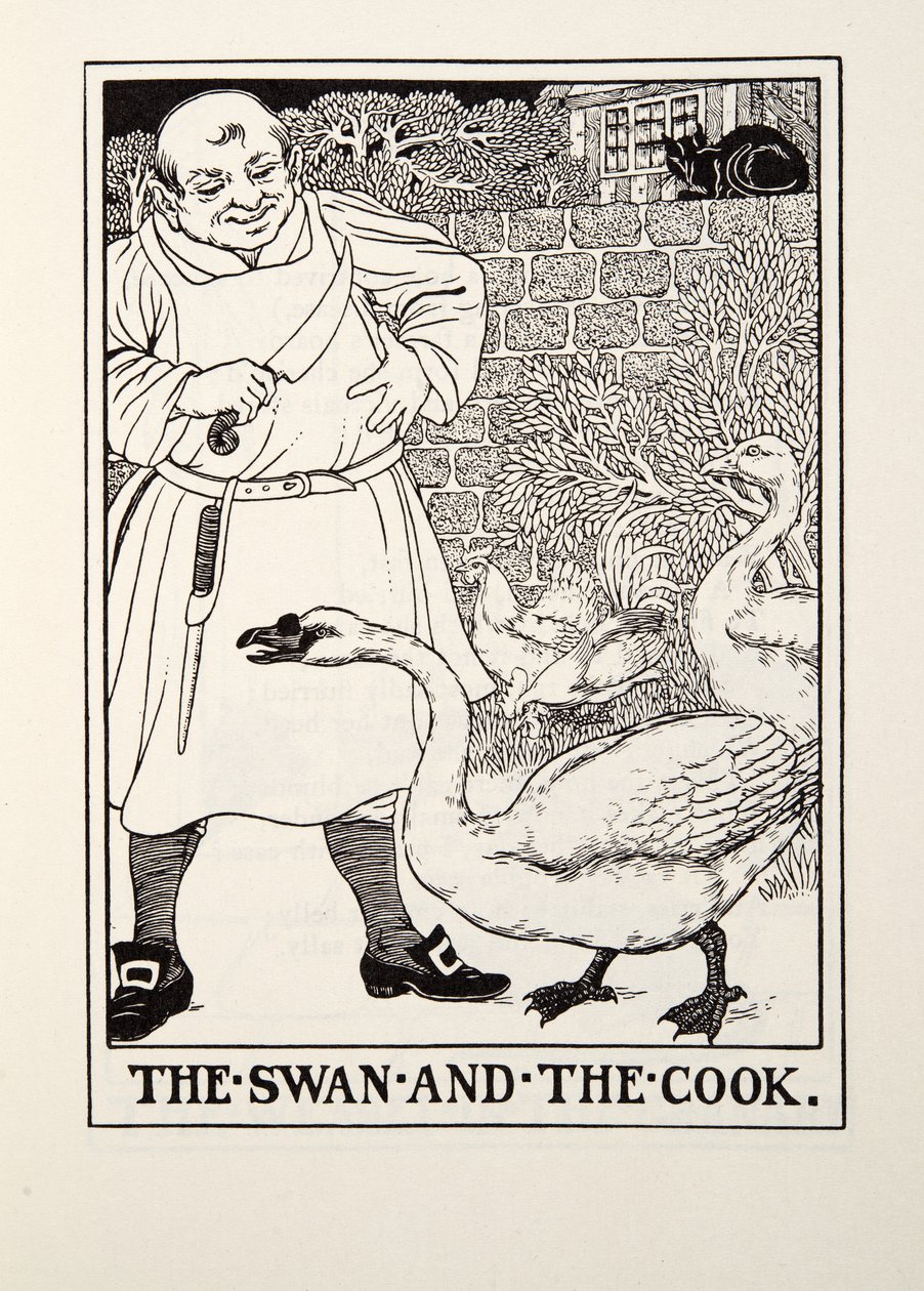 フォンテーヌ寓話、パブからの白鳥とクック。 1905 作： パーシー・J・ビリングスハースト