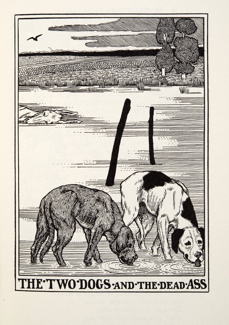 フォンテーヌ寓話、パブからの2匹の犬と死んだお尻。 1905 作： パーシー・J・ビリングスハースト
