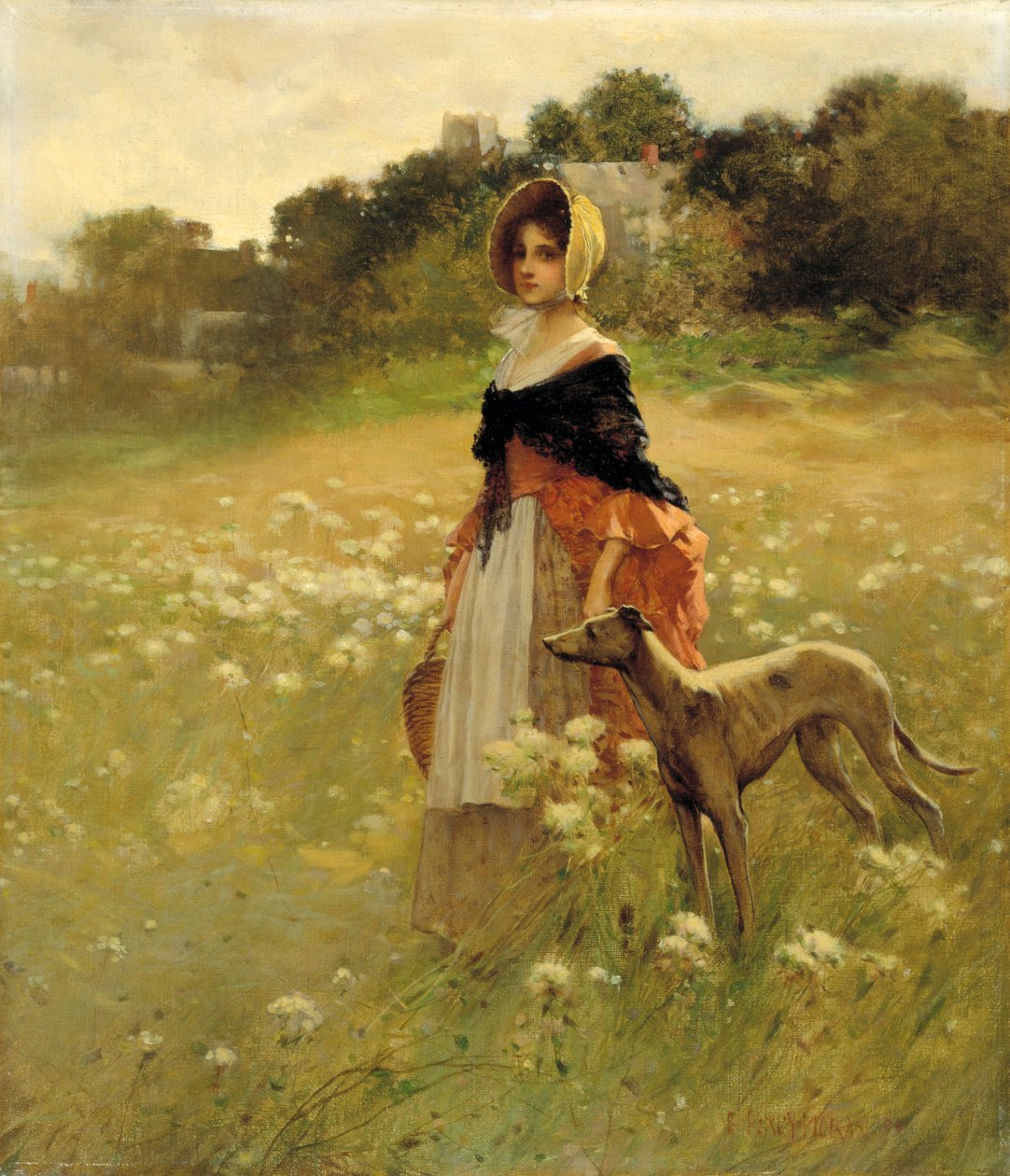 若い女の子と犬、1890年。 作： パーシーモラン