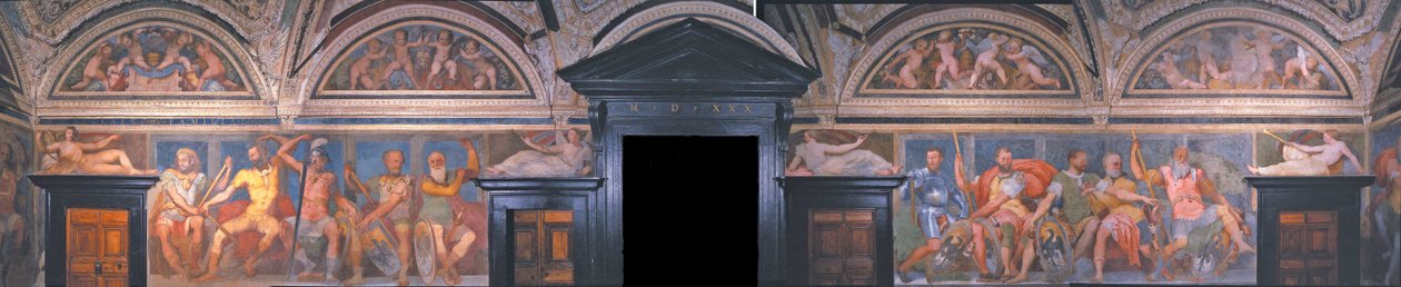 英雄のロッジア。詳細。ヴィラデルプリンシペ、1530年頃 作： ペリーノデルヴァガ