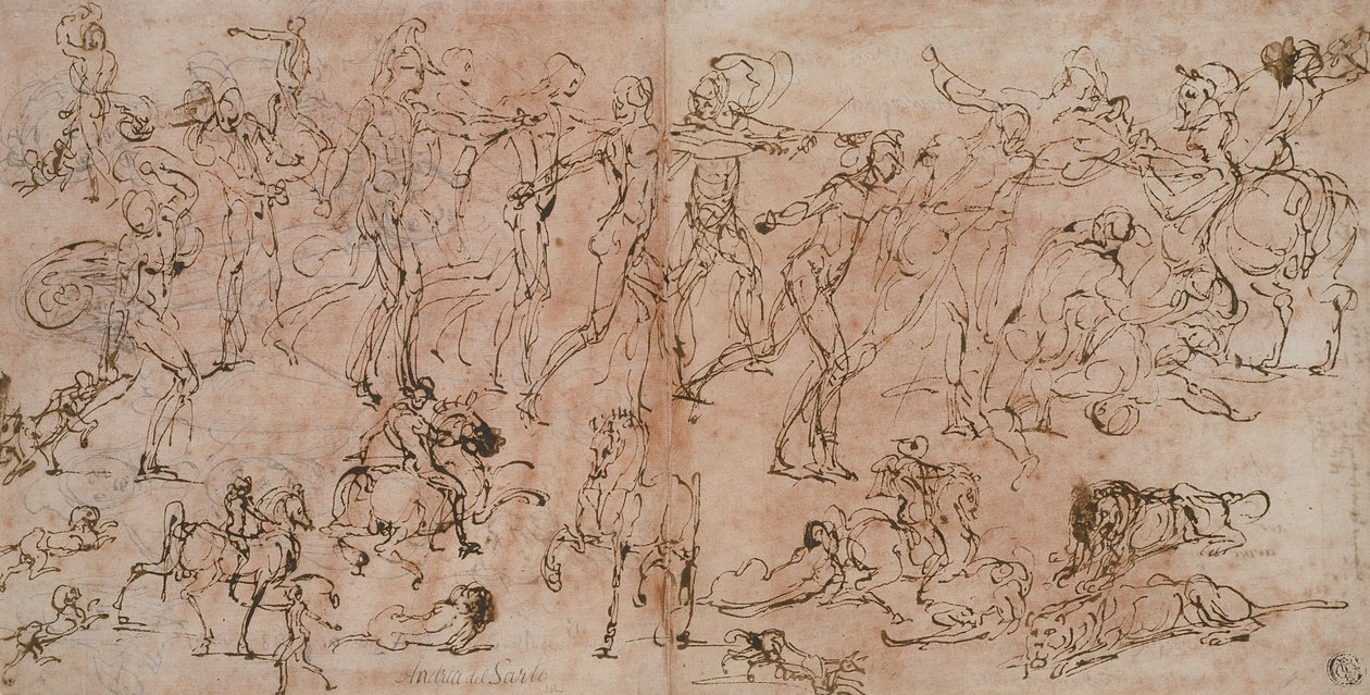 戦士、騎士、ライオンズに関する研究、1528年から33年 作： ペリーノデルヴァガ