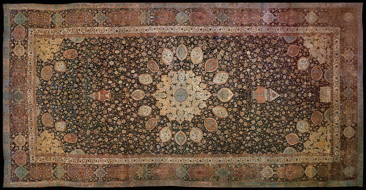 1530年代のイランアルダビールのモスク向けに作られたアルダビールカーペット（テキスタイル） 作： ペルシャ語学校