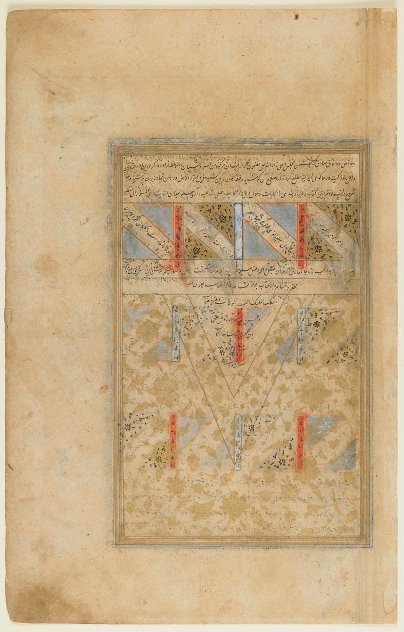 ミルクワンド作のRawdat al-safa（Garden of Purity）のフォリオ（d.1498）シーラーズ、イラン、サファヴィー朝時代、1571-72年（紙に不透明な水彩画、インク、金） 作： ペルシャ語学校