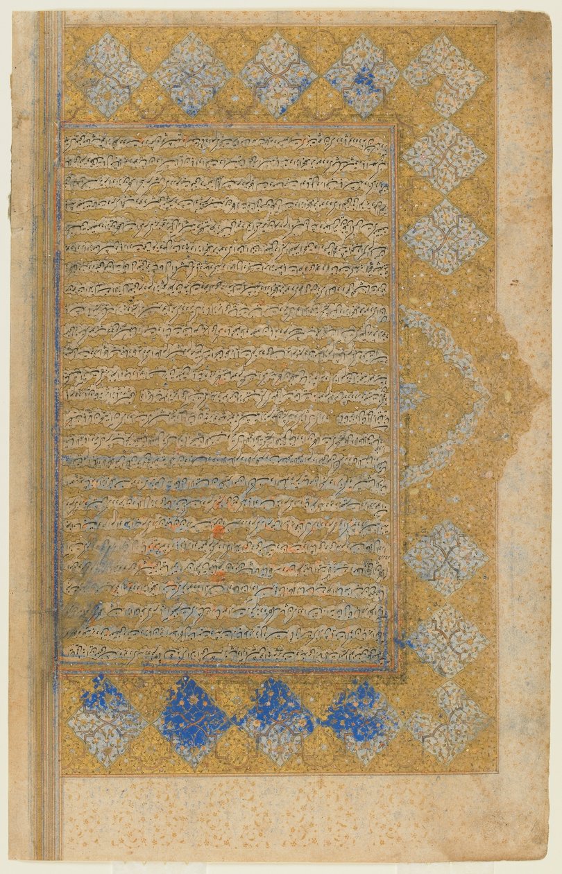 ミルクワンド作のRawdat al-safaのフォリオ（d。1498）。 recto：照明付きのタイトルピース、ボーダー、テキスト。 verso：テキスト、シラーズ、イラン、サファヴィー朝時代、1571-72年（不透明な水彩、インク、紙の上の金） 作： ペルシャ語学校