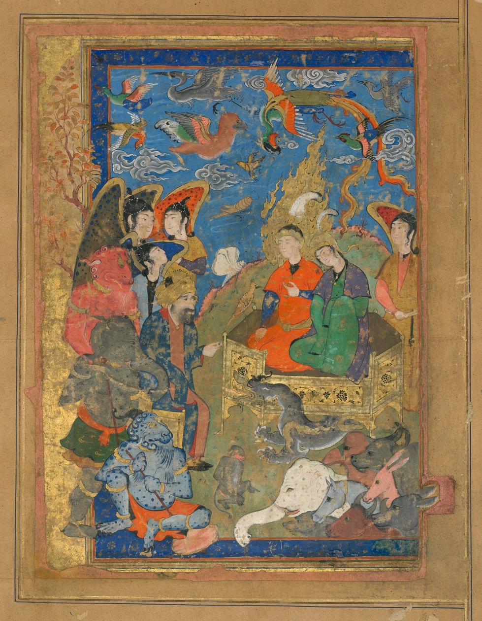 正体不明のテキストからのフォリオ。 Sulayman and Bilqis Enthroned、Isfahan、Iran、Safavid period、c.1590-1600（opaque watercolour、ink and gold on paper） 作： ペルシャ語学校