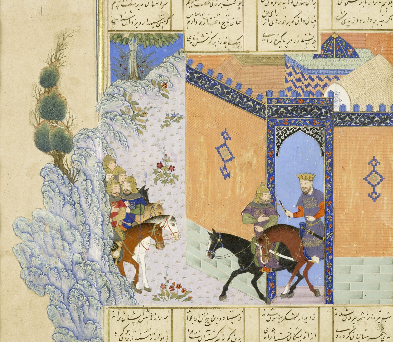 ペルシア語239 fol.394a詳細：キューバの脱出、Shahnama（Book of Kings）からの挿絵、Abul-Qasim Mansur Firdawsi（c.934-c.1020）、1444 作： ペルシャ語学校