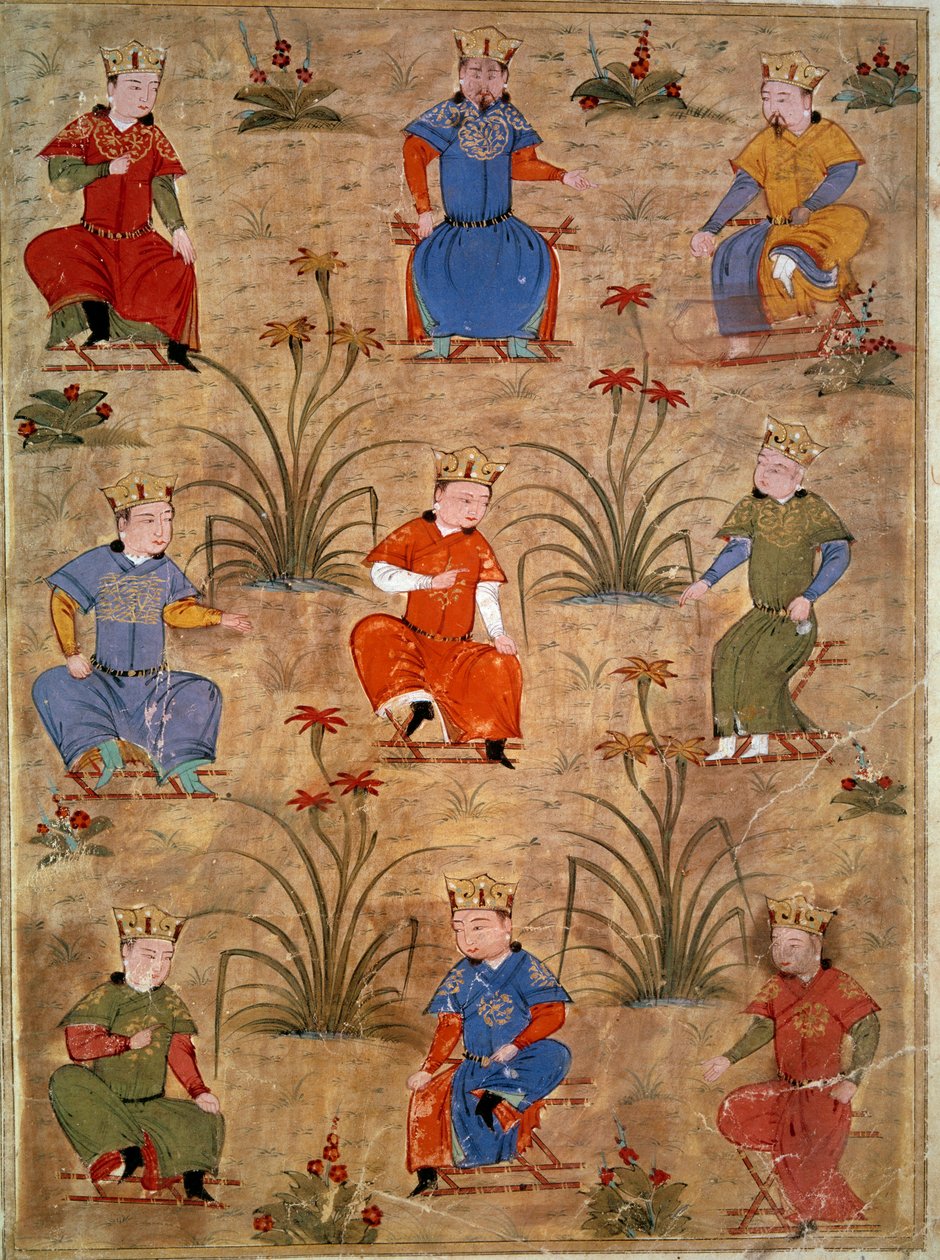 チンギス・ハーンの甥たちの表現 ペルシャの細密画 歴史家ラシッド・アルディン（al din）（1247-1318）の「ジャミ・アル・タワリク」（Jami al-tawarikh）または「世界史」から抜粋 1430年頃。パリ、B.N. 作： ペルシャ語学校