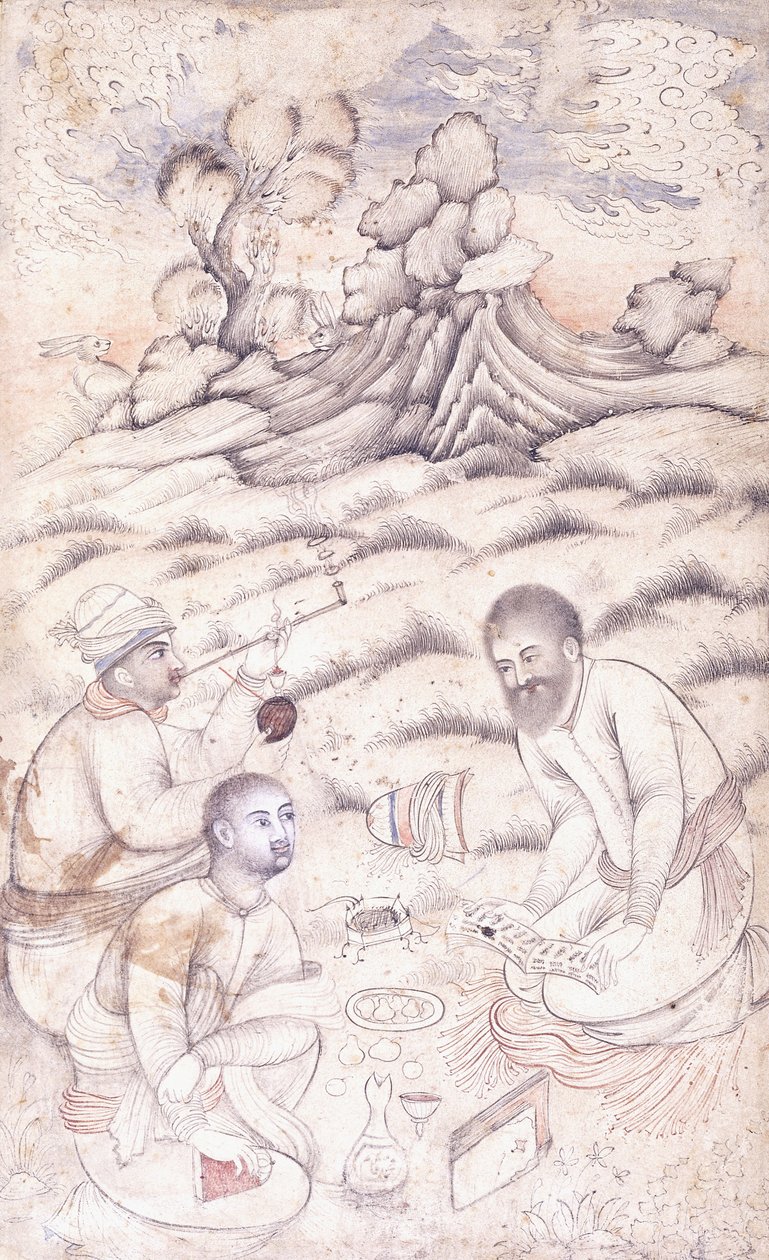 風景の中の3人の青年、c。 17世紀半ば 作： ペルシャ語学校