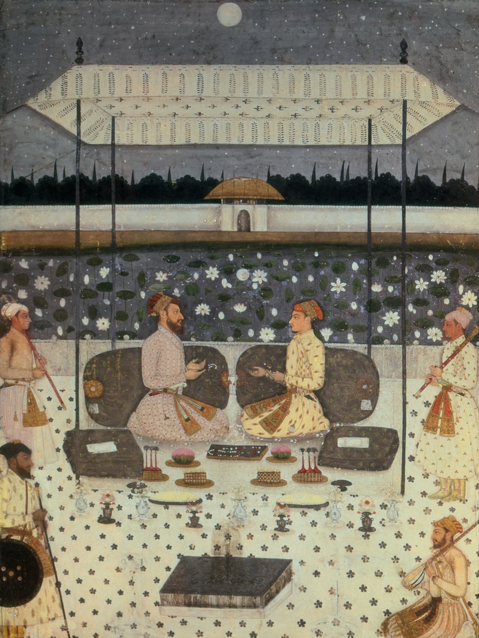 夜に会話する2人のモーグル王子、c.1480-90 作： ペルシャ語学校