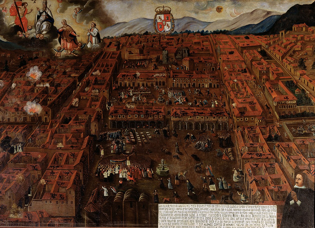 1650年の地震の時のクスコの眺め 作： ペルーの学校