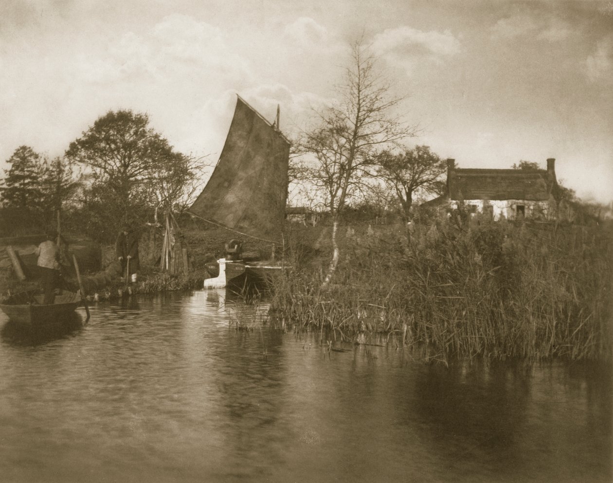 ブロードマンのコテージ、ノーフォークブロードの生活と風景、c.1886 作： ピーター・エマーソンとトーマス・グドール