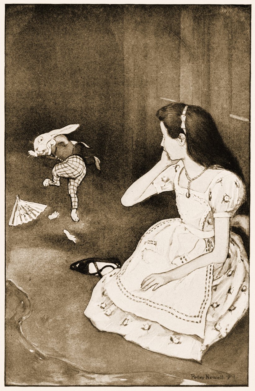 ウサギは激しく始まった、ルイスキャロルアリスアドベンチャーズワンダーランドのイラスト、1901 作： ピーター・ニューウェル