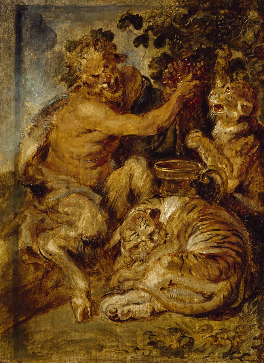 1618年頃、虎とヒョウのブドウを押すサテュロス 作： ピーター・ポール・ルーベンス