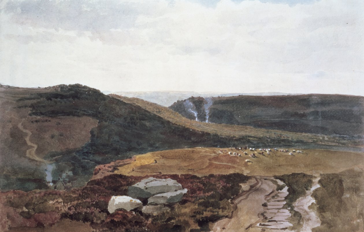 ヨークシャーフェルズ、1840年頃（鉛筆とトイレ） 作： ピーター・ド・ウィント