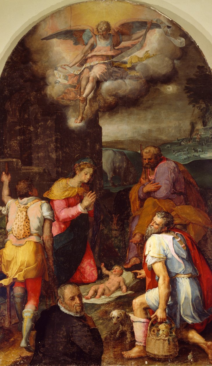 羊飼いの崇拝、Peter Candid（1548-1628）作、パネルに油彩、248x162 cm 作： ピーター（1548-1628）率直