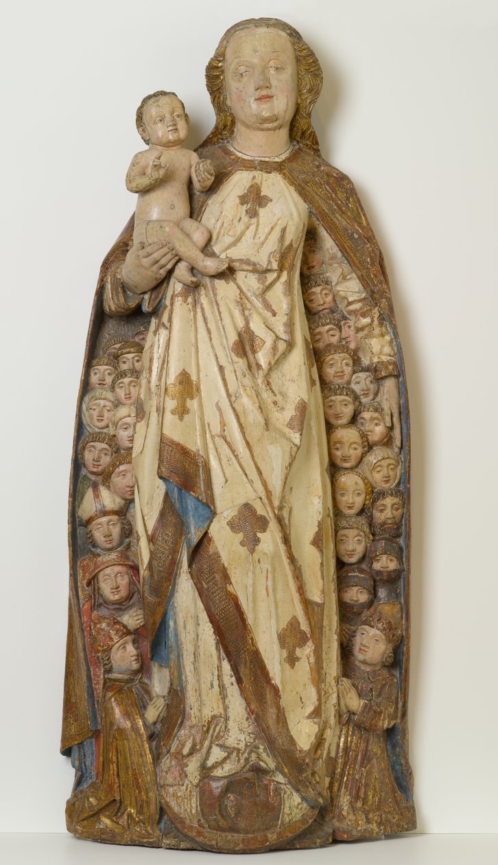 マドンナと彼女のマントの下の子供保護サプリカント、c.1471（リンデンウッド、多色、金と銀の葉） 作： Peter（attr.to）Koellin