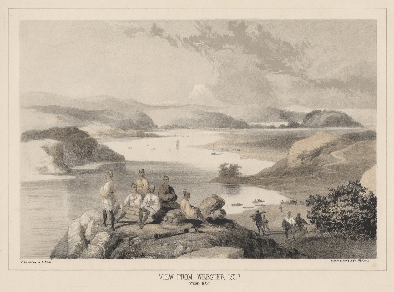 Webster Island、Yedo Bay、Sarony und Co.によるlithoからの眺め、1855年（クロモリト） 作： ペーター・ベルンハルト・ヴィルヘルム・ハイネ