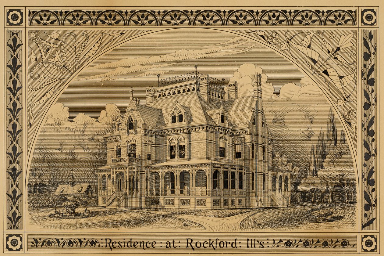 N. C. トンプソン邸、イリノイ州ロックフォード、パースペクティブ、1876 年。 作： ピーターボネットワイト