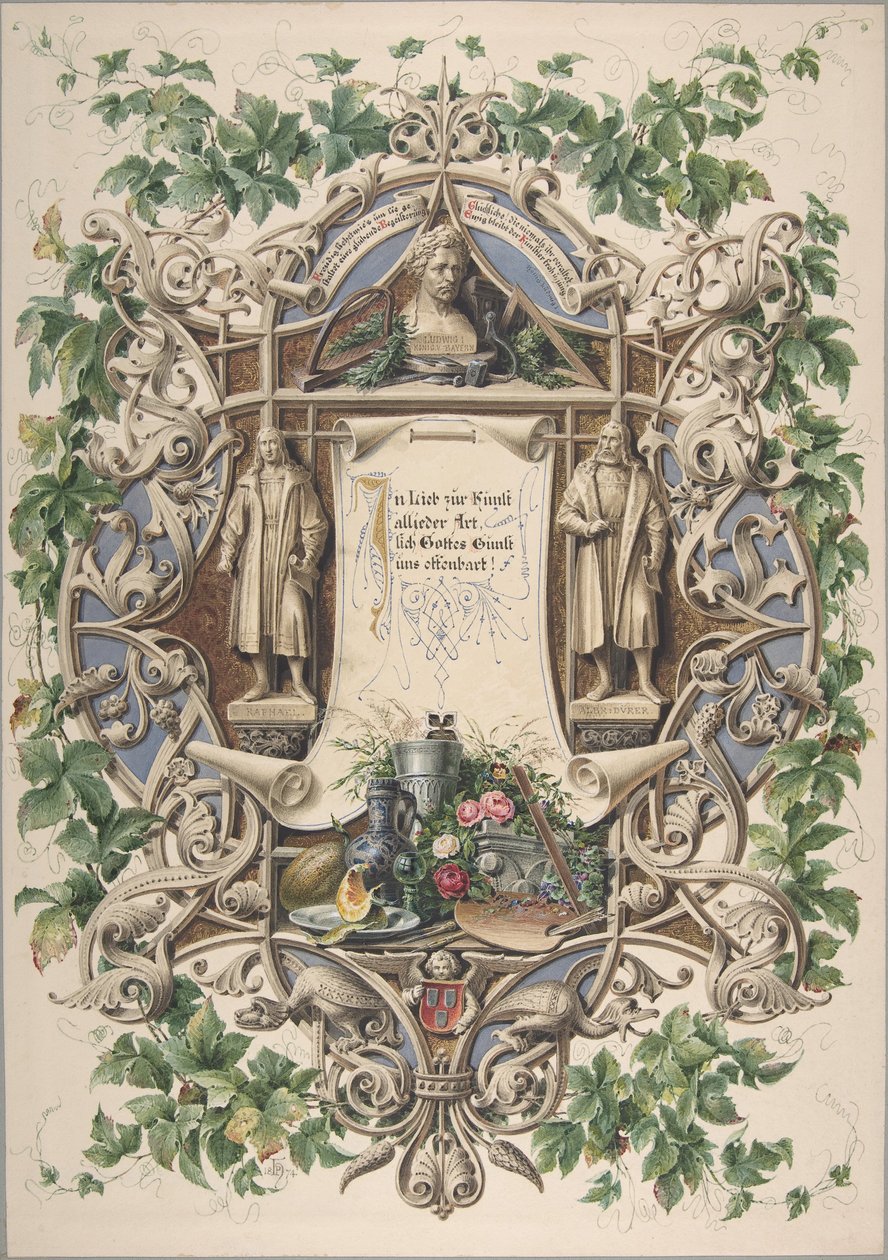 1874 年、バイエルンの芸術家からルートヴィヒ 1 世へのオマージュ。 作： ピーター・ヘルヴェーゲン