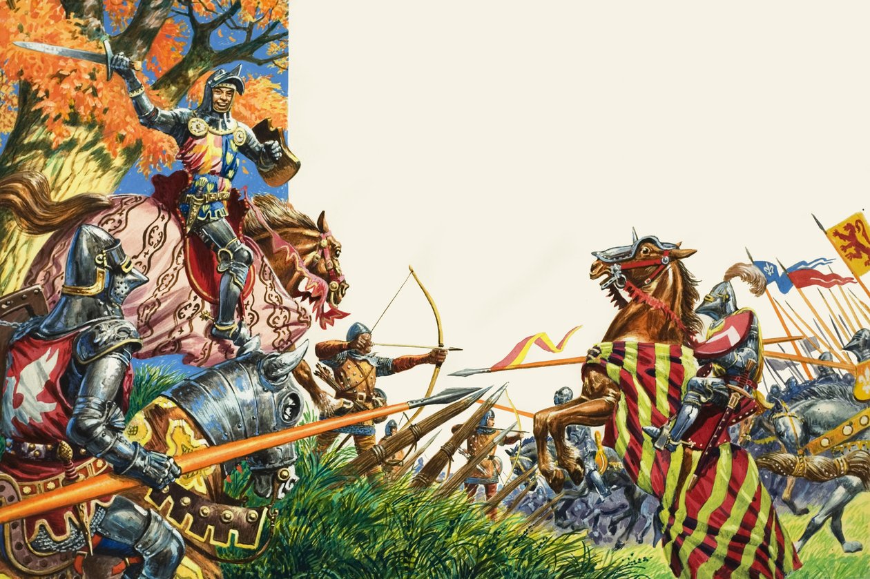1415年アジャンクールの戦い（紙にグワッシュ） 作： ピータージャクソン