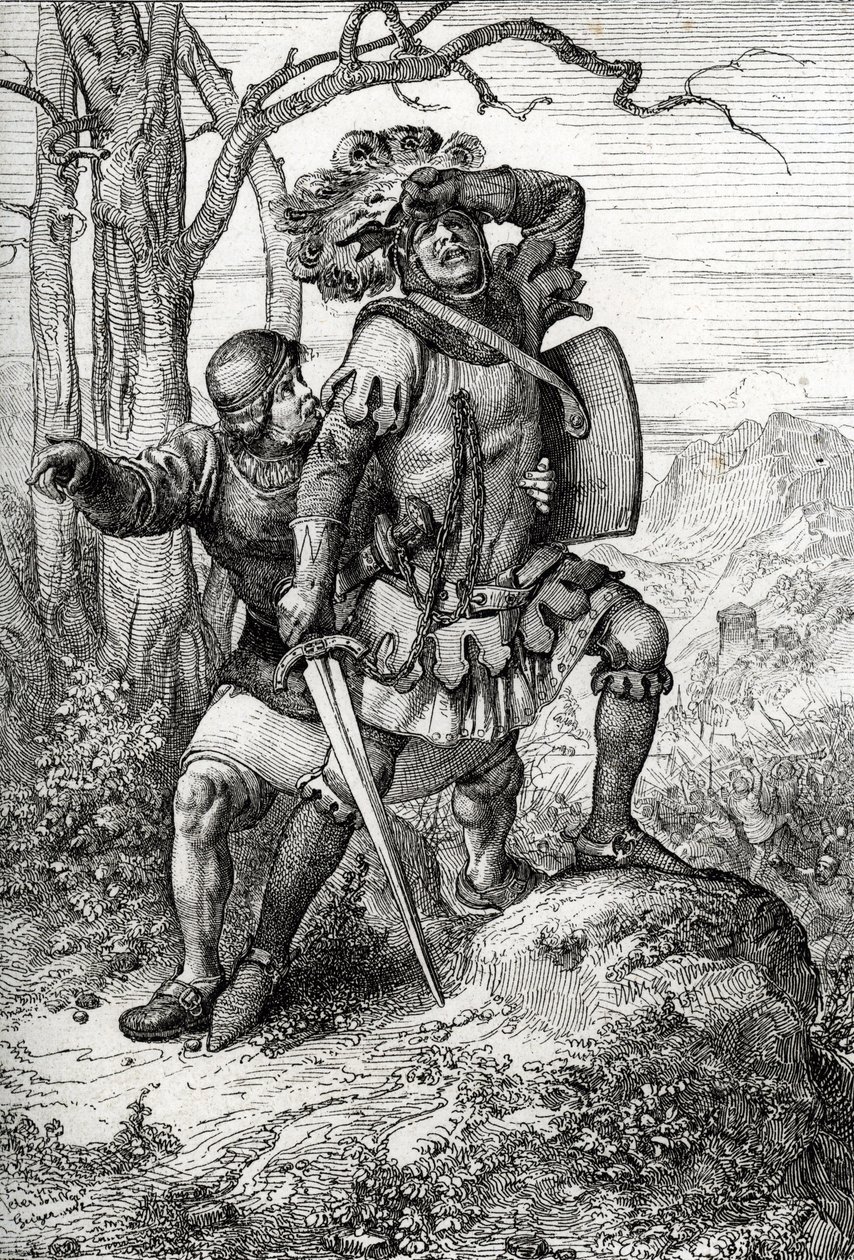 Itävallan herttua Leopold I, Habsburgien herra, pelastaa toverinsa Morgartenin taistelussa 15. marraskuuta 1315 Sveitsin liittovaltiota vastaan (Morgartenin taistelu 15. marraskuuta 1315, Leopold I, Itävallan herttua pelasti sotilaan 作： ピーター・ヨハン・ネポマック・ガイガー