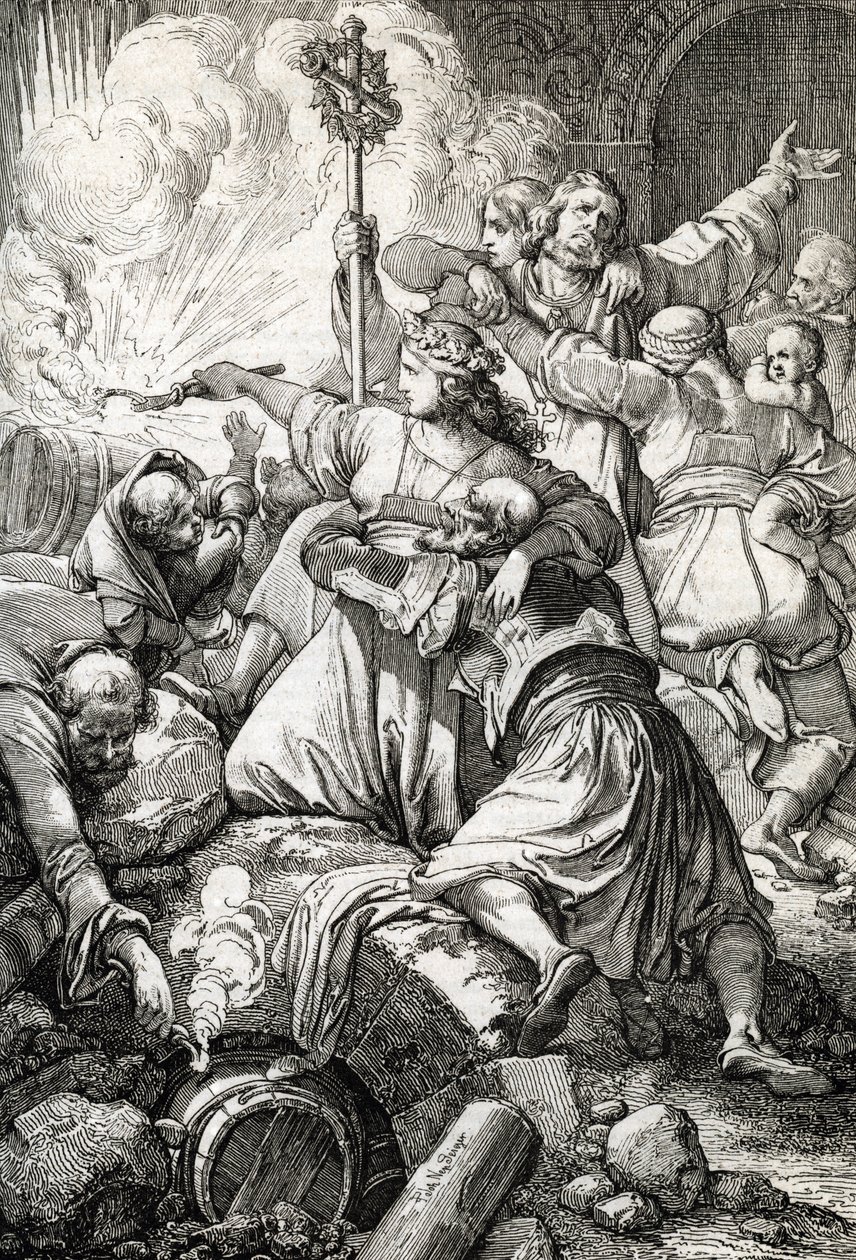 ギリシャ独立戦争: 1825 年 4 月 15 日から 1826 年 4 月 10 日までの、オスマン帝国とギリシャ反乱軍の間のミソロンギの 3 番目の戦争: ギリシャ人の多くは、失敗後に降伏するのではなく、火薬で爆破して自殺しました。 作： ピーター・ヨハン・ネポマック・ガイガー