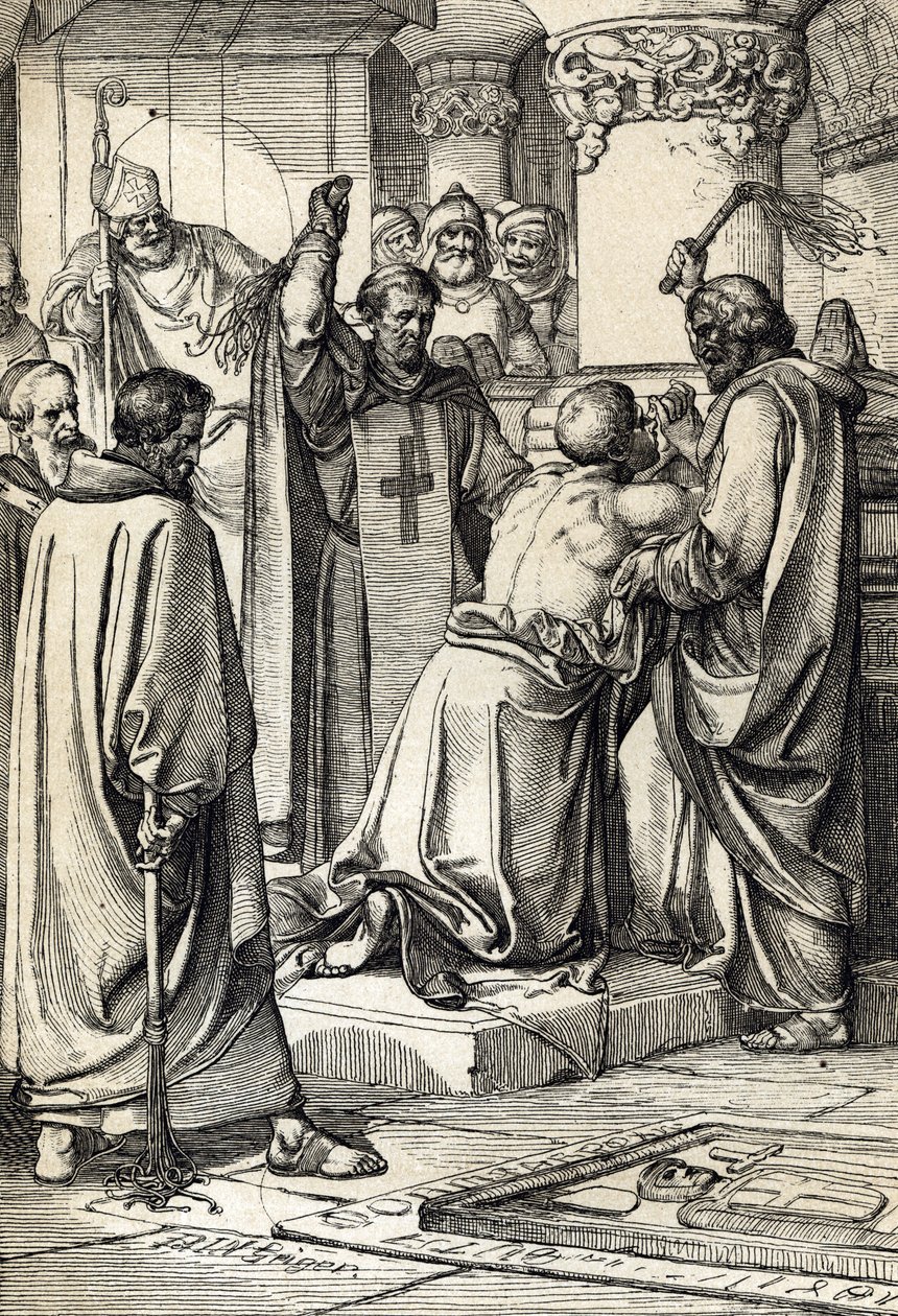 イングランド王ヘンリー 2 世 (1133-1189) は、大司教の墓でのトマス ベケットの既婚懺悔に関与している 作： ピーター・ヨハン・ネポマック・ガイガー