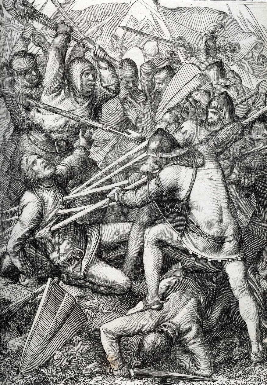 1386 年 7 月 9 日、オーストリア公レオポルド 3 世と旧スイス連邦との間で戦ったゼンパッハの戦いでは、アントン ジーグラーの「Historische Memorabilian des In-und Auslandes」（歴史の記憶）からペンを引きました。 作： ピーター・ヨハン・ネポマック・ガイガー