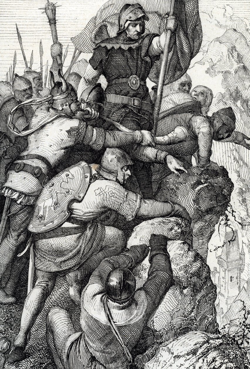 1155年イタリアのヴェローナ近郊のバヴィエールのオットン1世（1117-1183）の軍隊（バイエルン公オットー1世とイタリアのヴェローナ近郊の彼の軍隊1155年） 「Historische Memorabilian des In-und Auslandes」（歴史的記念品） アントン・ジーグラー 作： ピーター・ヨハン・ネポマック・ガイガー