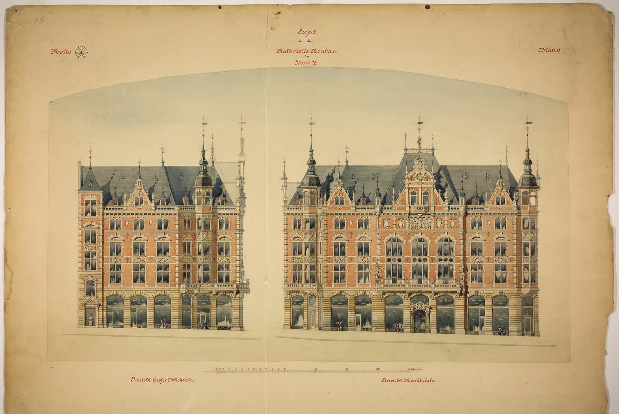 Rathskeller new building, Halle (Saale), Saxony-Anhalt, ドイツ、立面図 作： ピータージョセフウェーバー